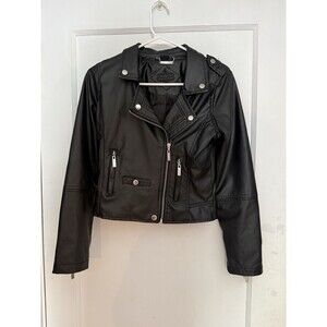 Joujou Girls 14 Black Faux Leather Moto Biker Jacket Y2K